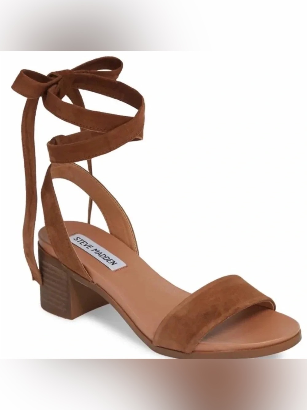 STEVE MADDEN Adrianne Ankle-Wrap Sandals in Chestnut Suede